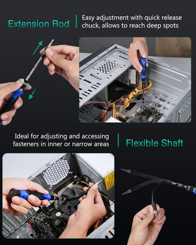 ORIA Precision Screwdriver Set, 142 in 1 Magnetic Screwdriver Kit with 120 Screwdrivers Bits, Computer Laptop Electronics Repair Tool Kit for SmartPhone, Laptop, Watches, MacBook, Tablet, Game Console - Image 3